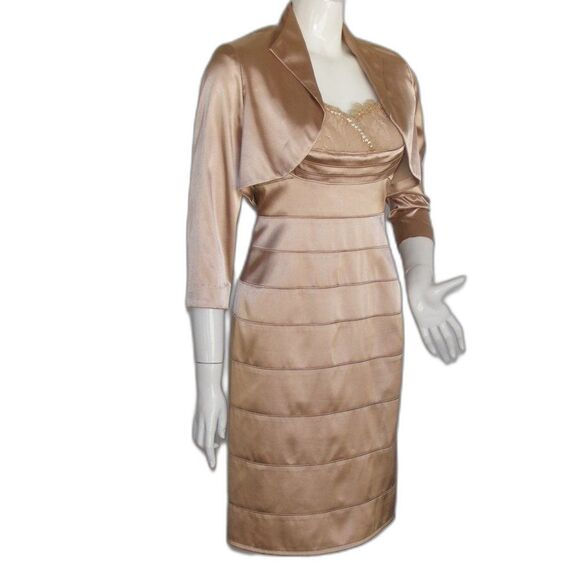 ADRIANNA PAPELL Dress Set, 6, Golden Bronze, Bolero Jacket, 2 piece, Evening - Picture 3 of 14